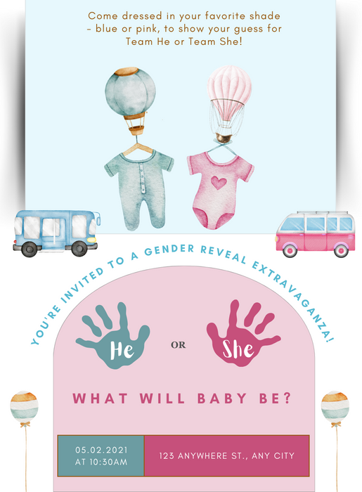 Hands Bus Gender Reveal Invitation-AAGRI014
