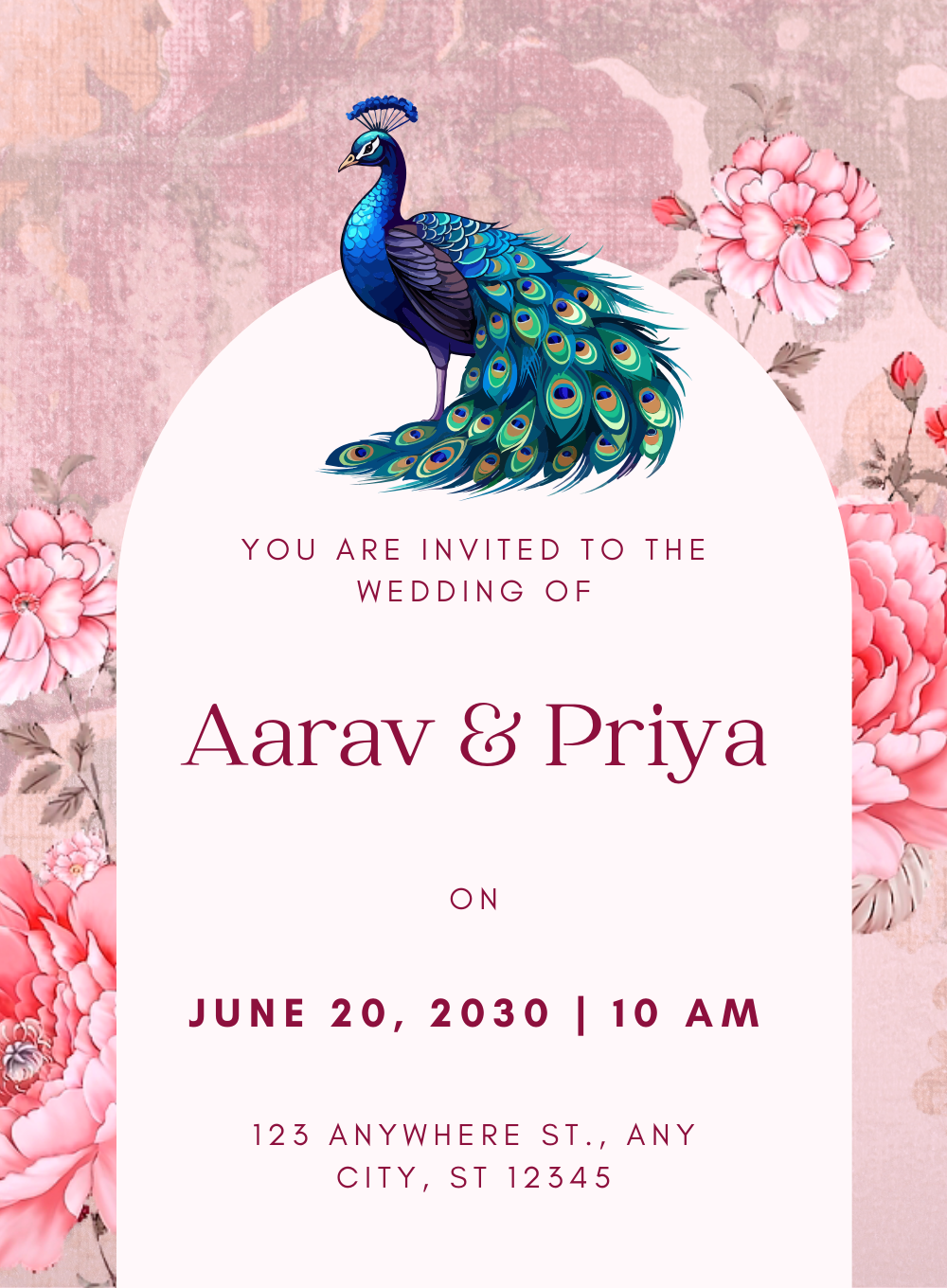 Pink Peacock Hindu Wedding Invitation-AAHIN021