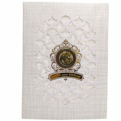 Grey Modern Metallic Laser Cut Design With Ganesha-KNK7037G-King of Cards