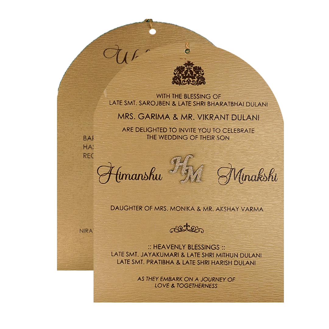 Gold Floral Border Padded Wedding Card-KSI64530