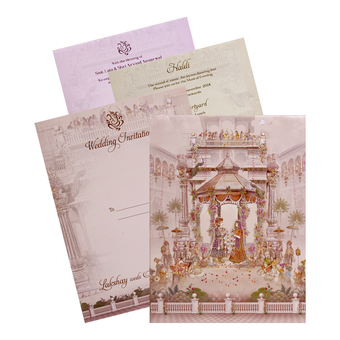 Celebrate in style with customized Light Apricot Pink Padded Invitation Order now! ?WhatsApp Support ?Express Delivery.