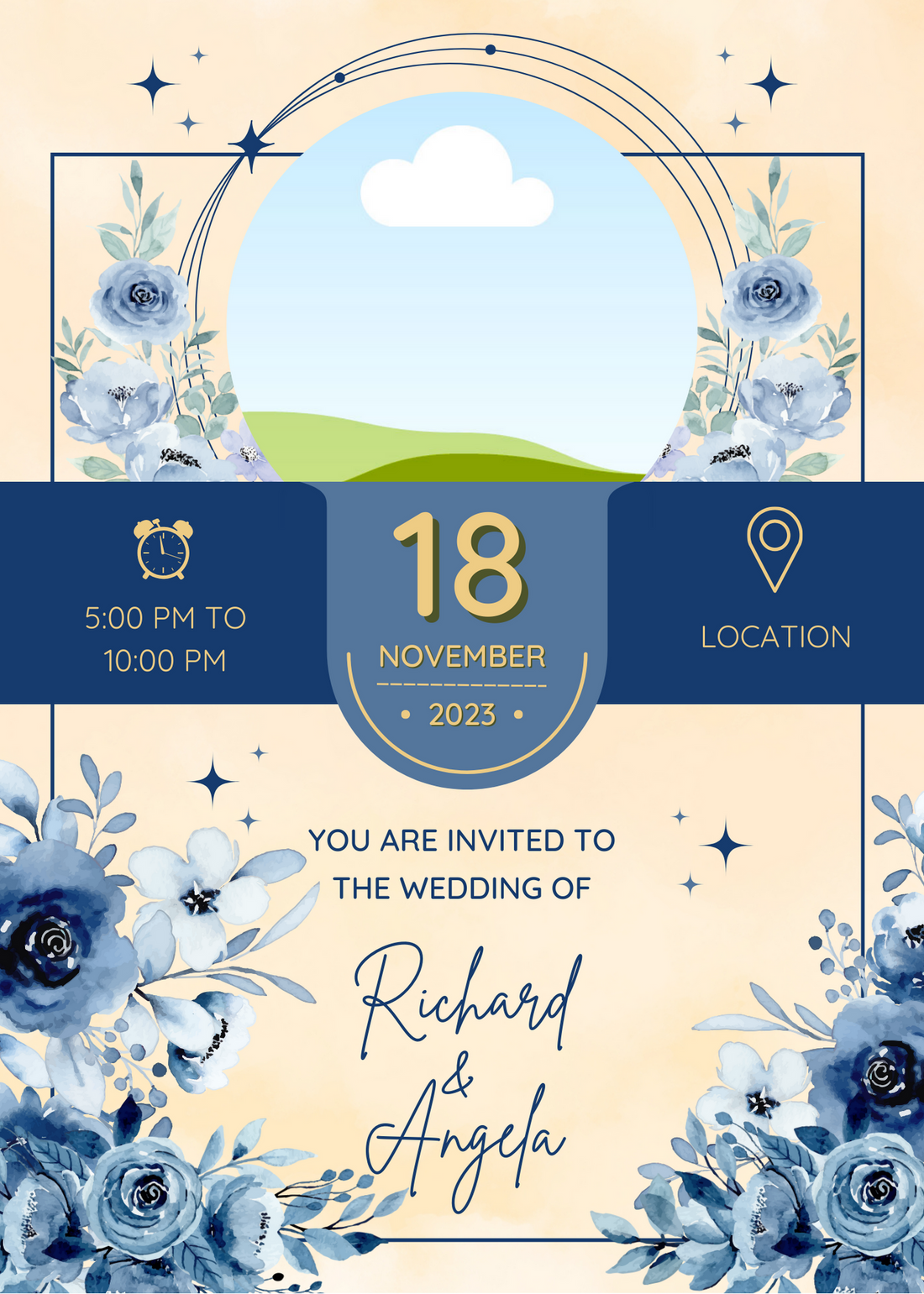 Blue Roses Photo Based Wedding Invitation-AAPHO003