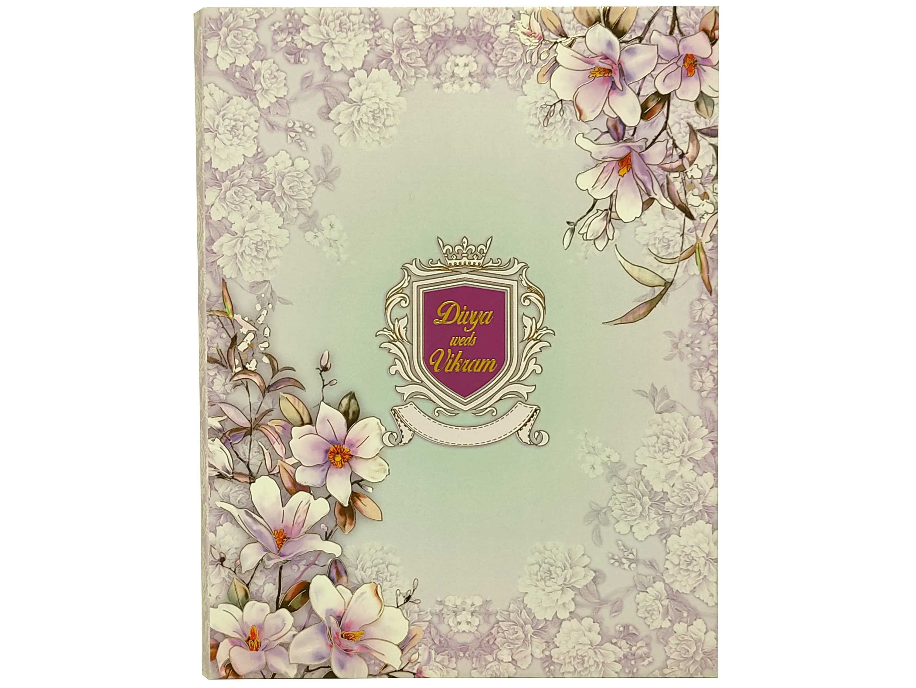 Lavender Floral Designer Padded Invitation Card-KNPO03AP