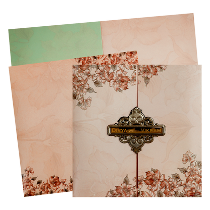 Peach Floral Door Wedding Card-KNSN6711P