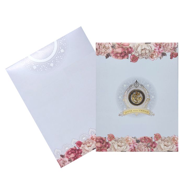 Sky Blue Floral Offset Invitation Card-KNKJ1102-King of Cards