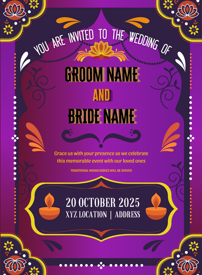Purple Attractive Lotus Rajasthani Wedding Invitation-AARWI003