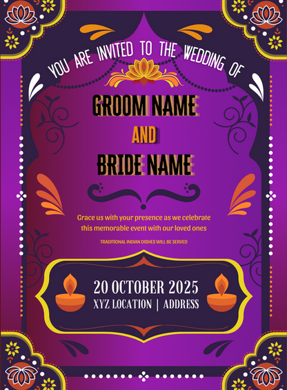 Purple Attractive Lotus Rajasthani Wedding Invitation-AARWI003