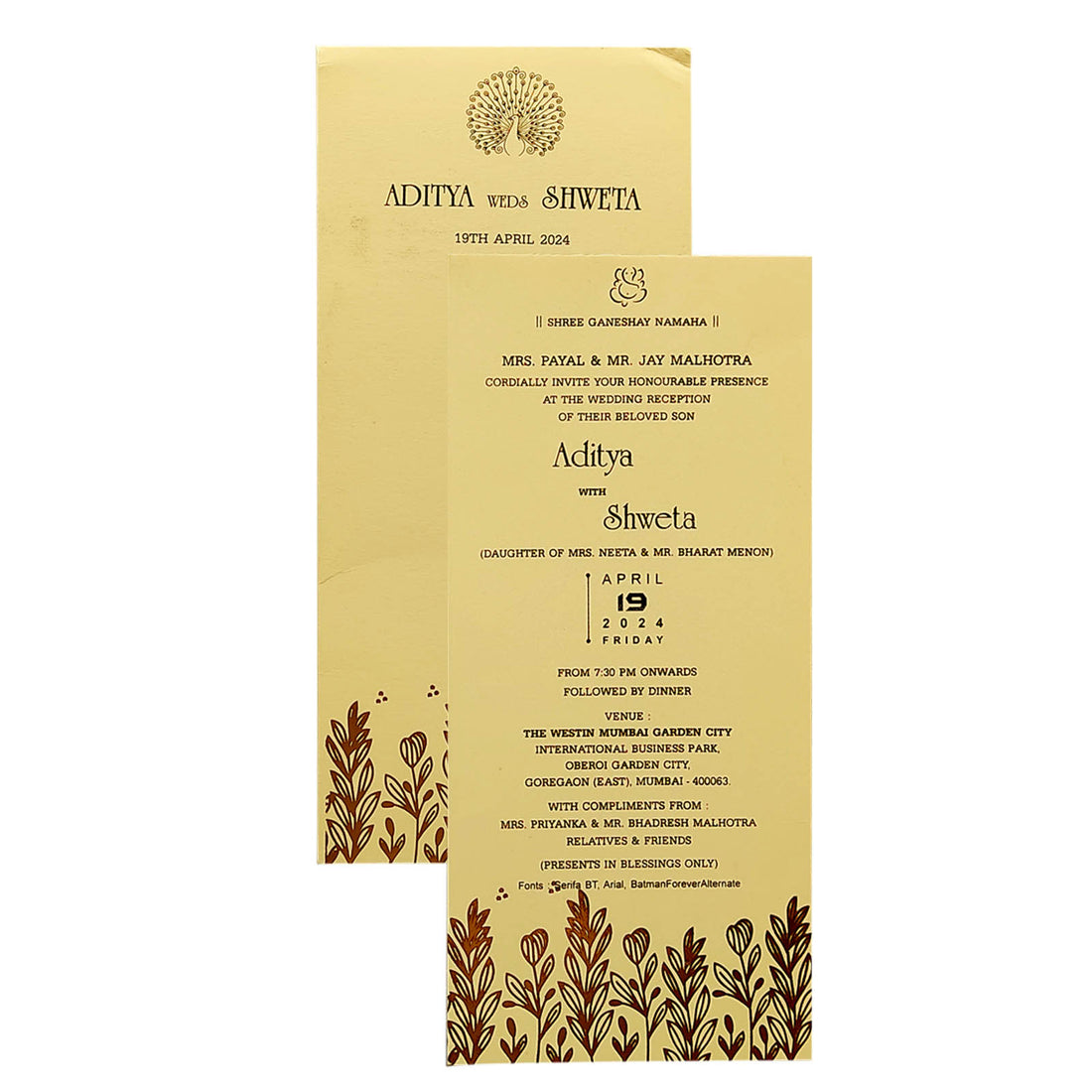 Cream Floral Foil Single Sheet Invitation Card-KRCS6041