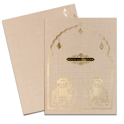 Cream Gold Arch Elephant Wedding Card-KNK7083S