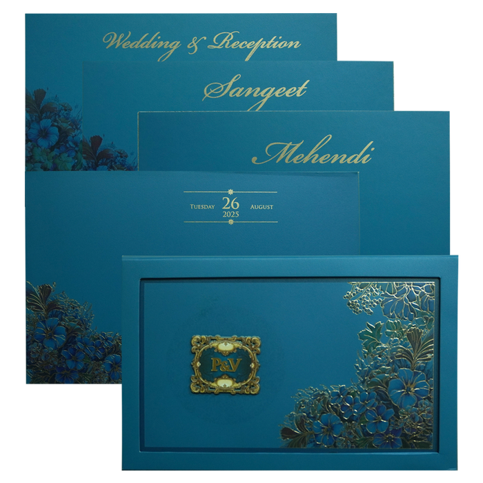 Blue Premium Padded Marriage Invitation-King of Cards