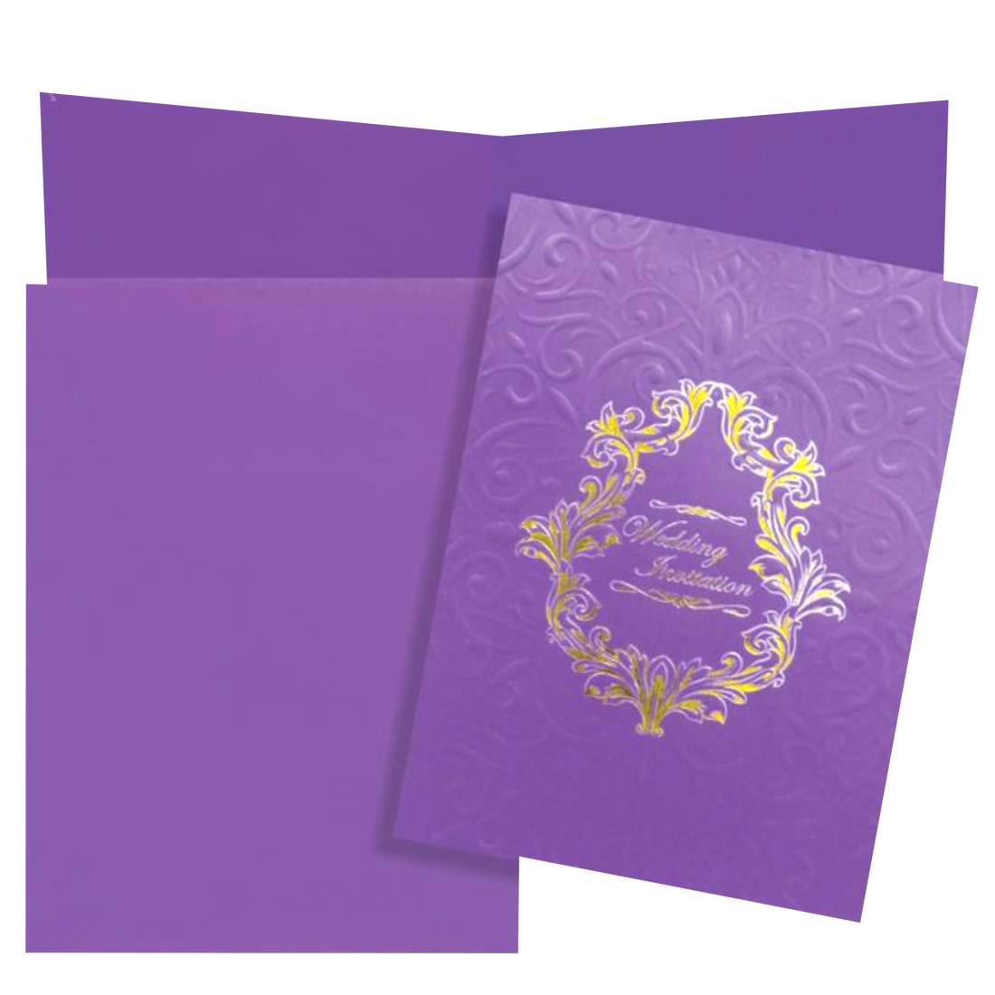 Fabulous Violet Shading With Floral Embossed Design Wedding Card-KNK2721