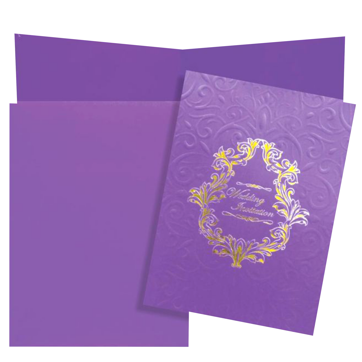 Fabulous Violet Shading With Floral Embossed Design Wedding Card-KNK2721
