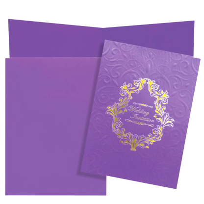 Fabulous Violet Shading With Floral Embossed Design Wedding Card-KNK2721