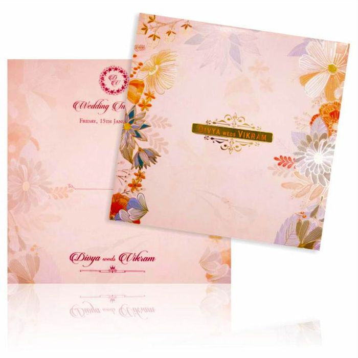 Orange Pastel Floral Padded Invitation Card-KNPO5508O-King of Cards