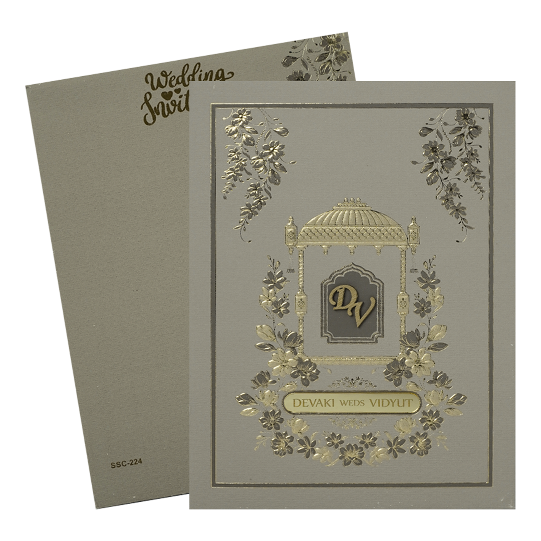 Gazebo Floral Gold Padded Wedding Card-KSSC2240