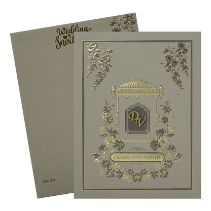Gazebo Floral Gold Padded Wedding Card-KSSC2240