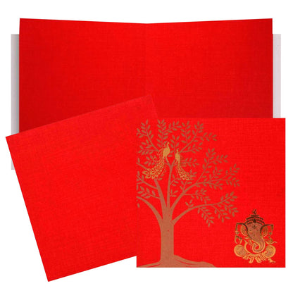 Royal Red Ganesha Tree Wedding Card-KNK43290