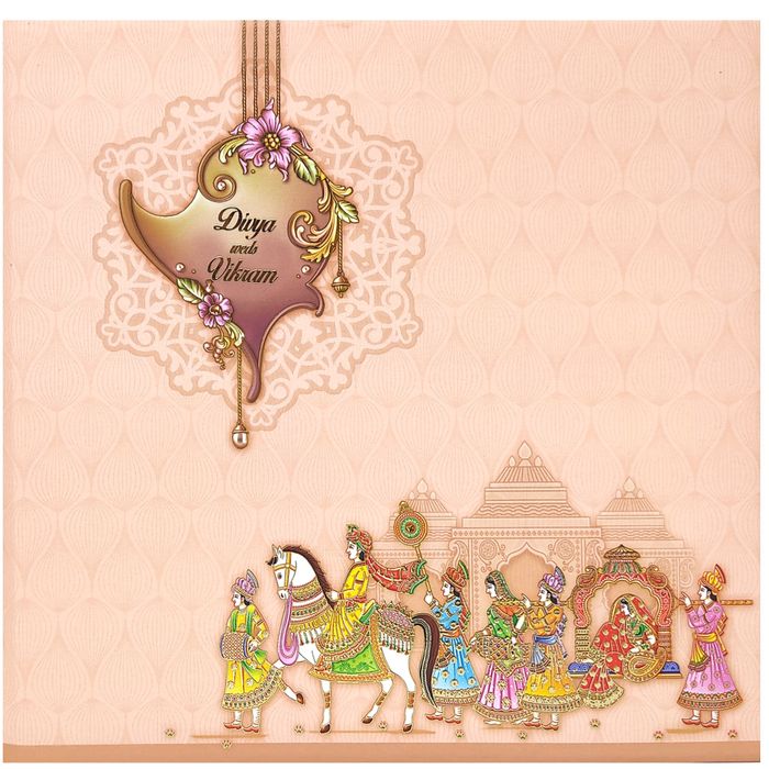 Beige Premium Dohli Invitation Card-KNPO04ZO-King of Cards