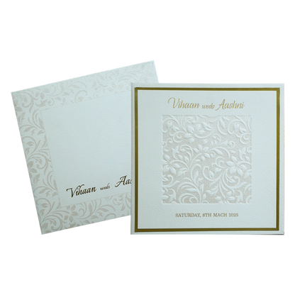 White Embossed Floral Padded Invitation Card-KRC30480