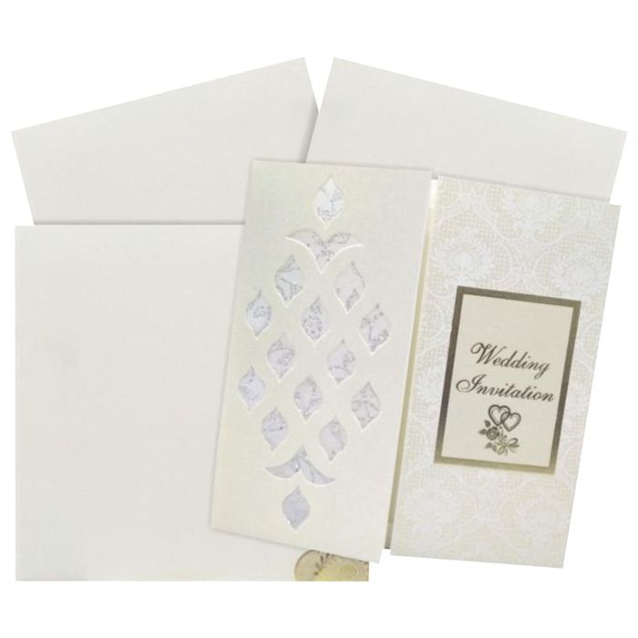Grey Die Cut Invitation Card With White Wolly-KNRP43421-King of Cards