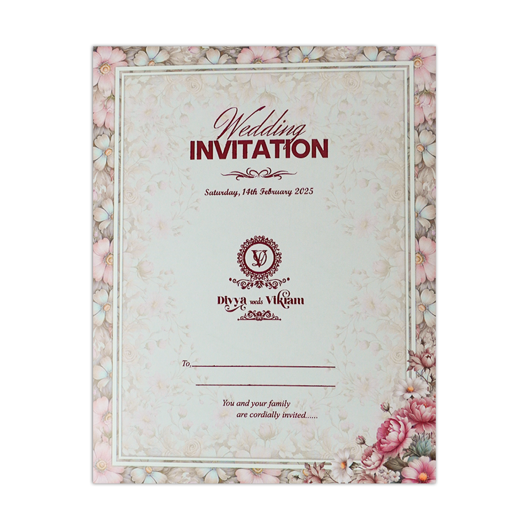 Pink Floral Padded Wedding Card-KNMO9311
