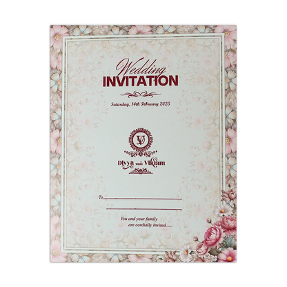 Pink Floral Padded Wedding Card-KNMO9311