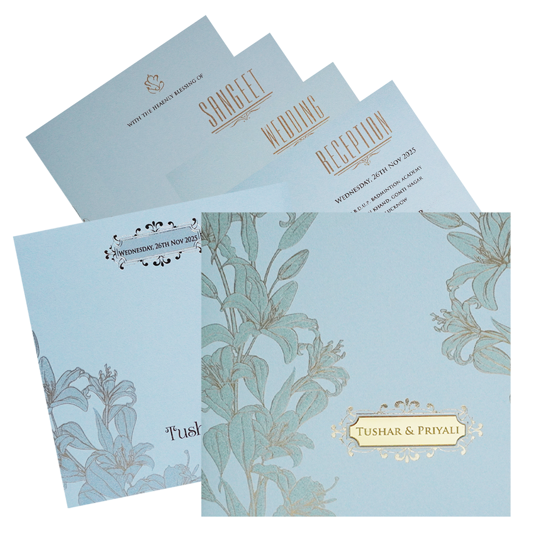 Light Blue Floral Nameplate Wedding Card Design-King of Cards