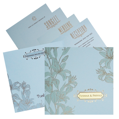Light Blue Floral Nameplate Wedding Card Design-King of Cards