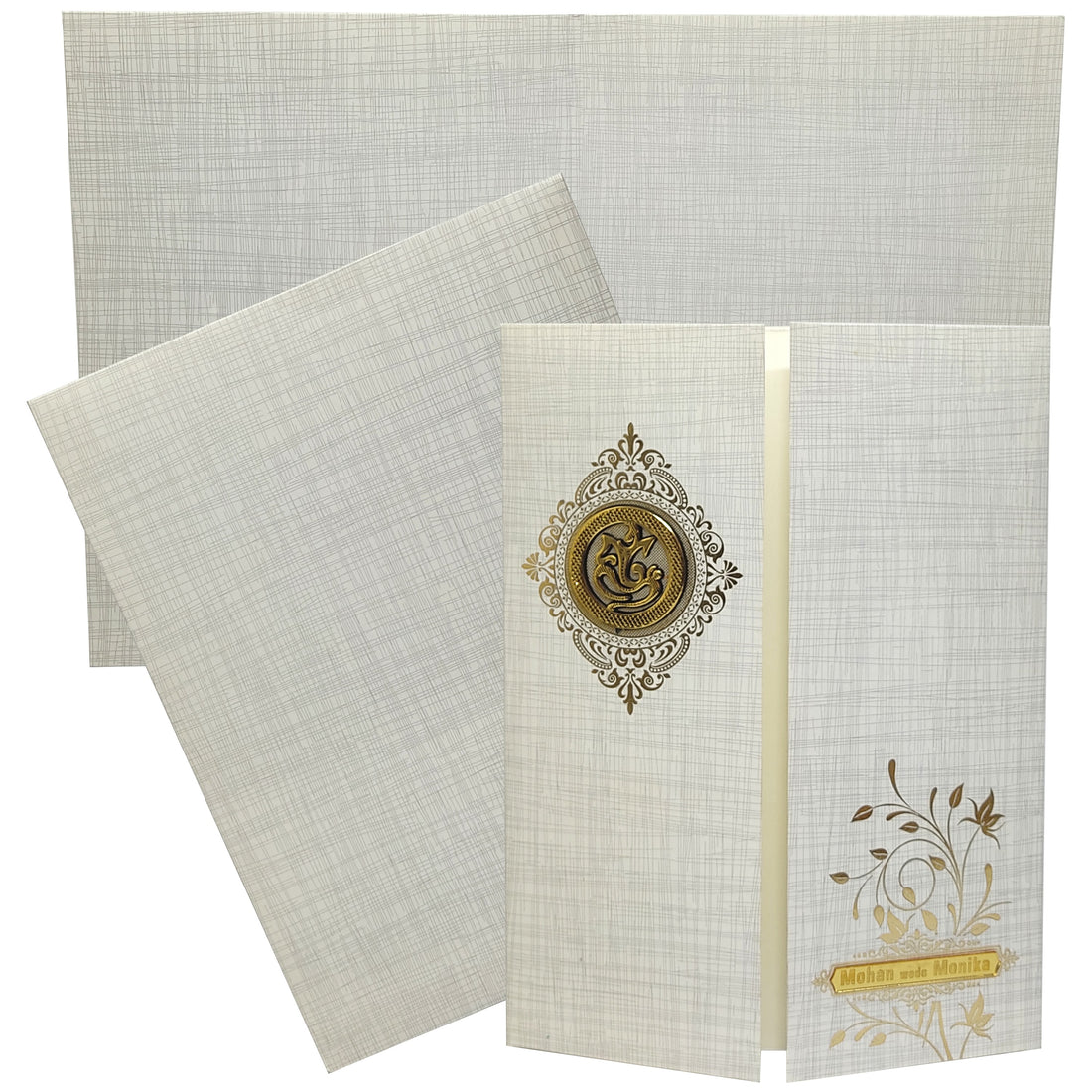 Grey Metallic Door Type Floral Design With Ganesha-KNK7051G