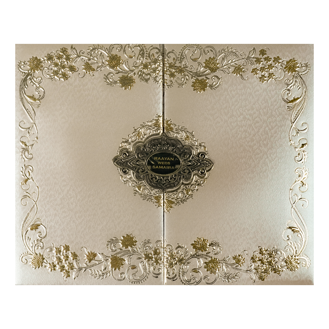 Gold Floral Ornate Padded Wedding Card-KSSC2077