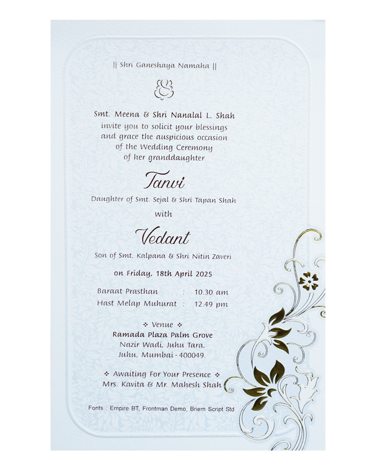 White Single Sheet Wedding Card-KRCS7440