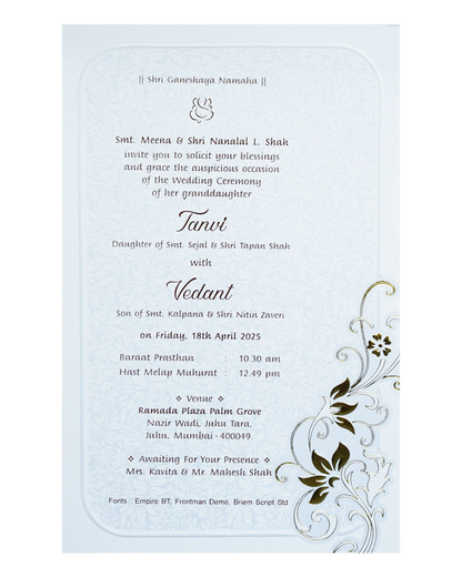 White Single Sheet Wedding Card-KRCS7440