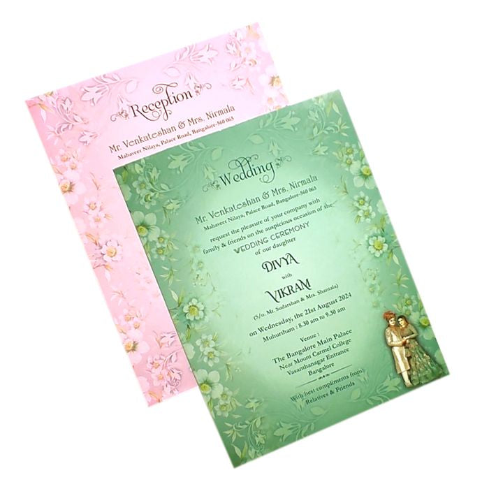 Green Bride Groom Padded Invitation Card-King of Cards
