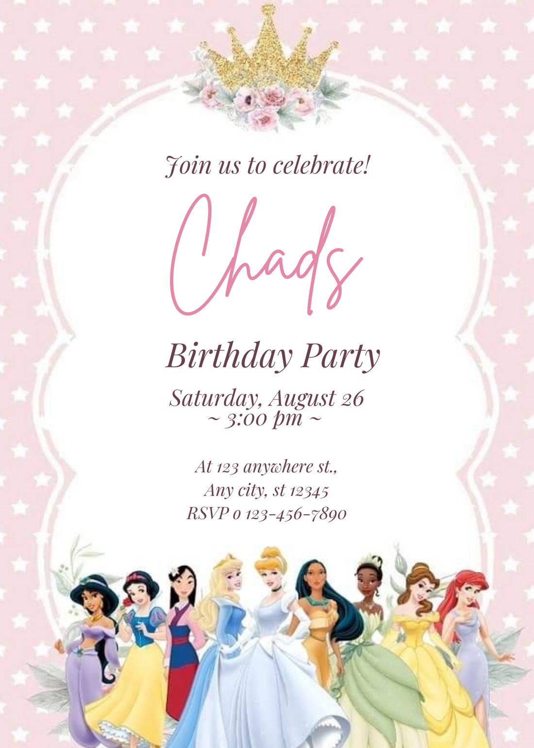 Pink Crown Popular Characters Invitation-AAPOP002