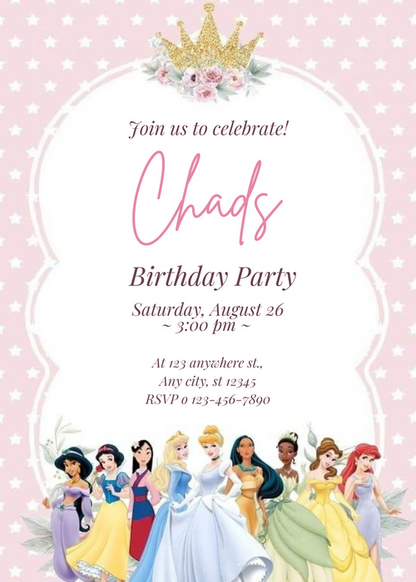 Pink Crown Popular Characters Invitation-AAPOP002