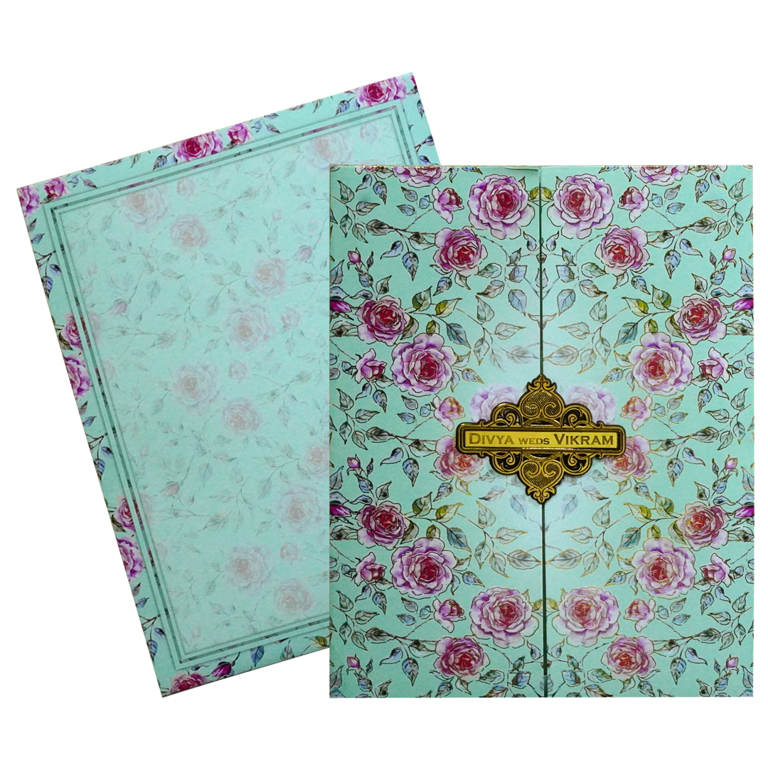 Blue Floral Door Wedding Invitation-KNKJ1133