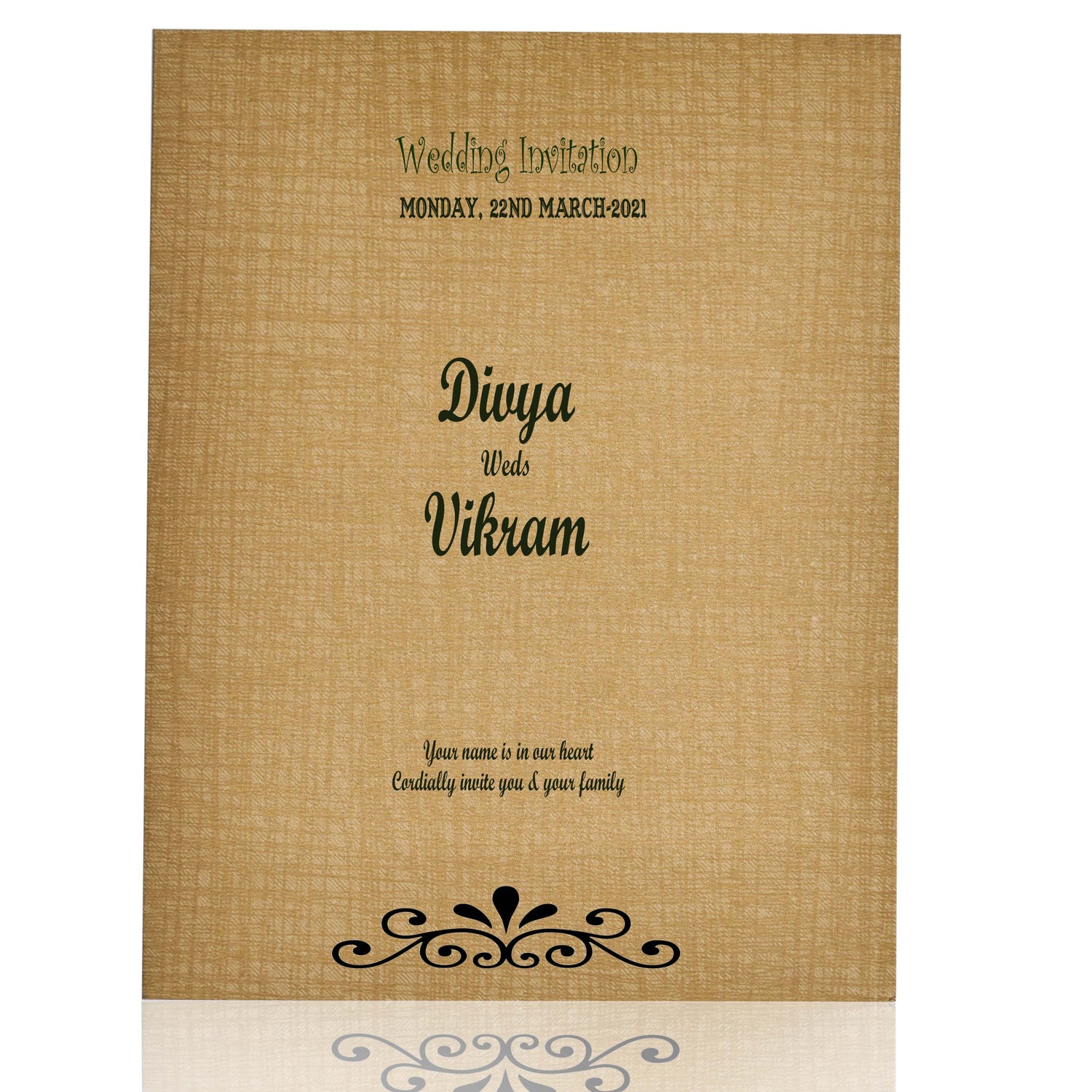 Brown Gold Jumbo Met Size Baraat Design Wedding Card-KNK50280