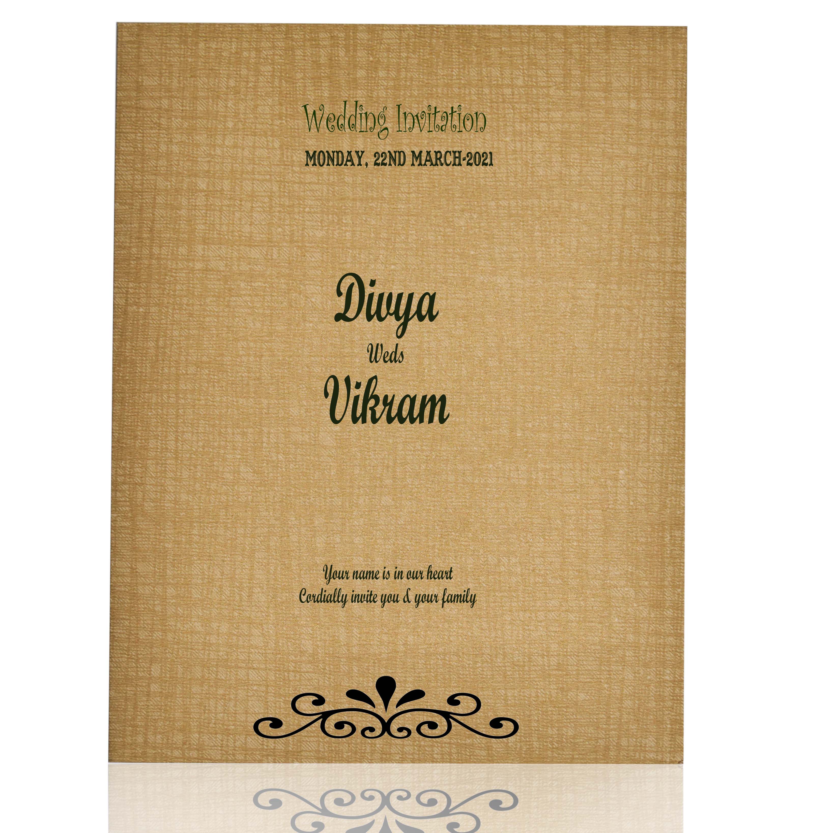 Brown Gold Jumbo Met Size Baraat Design Wedding Card-KNK50280