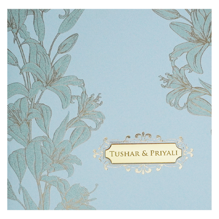 Light Blue Floral Nameplate Wedding Card Design-King of Cards