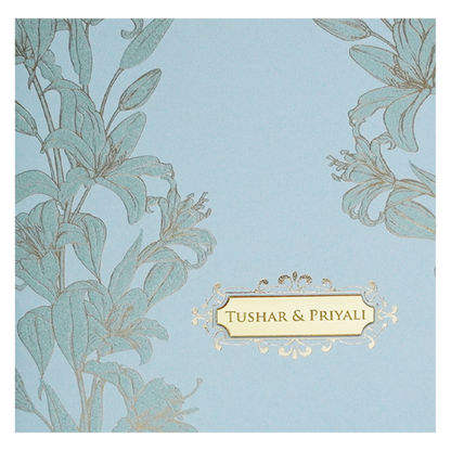Light Blue Floral Nameplate Wedding Card Design-King of Cards