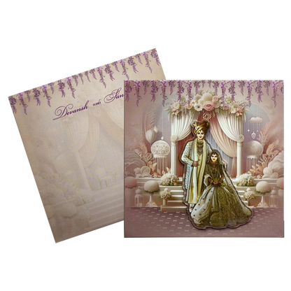 Pastel Pink Bride Groom Padded Invitation Card-KRC30530
