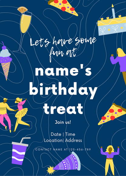 Blue Junk Theme Birthday Treat Invitation-AABTT001