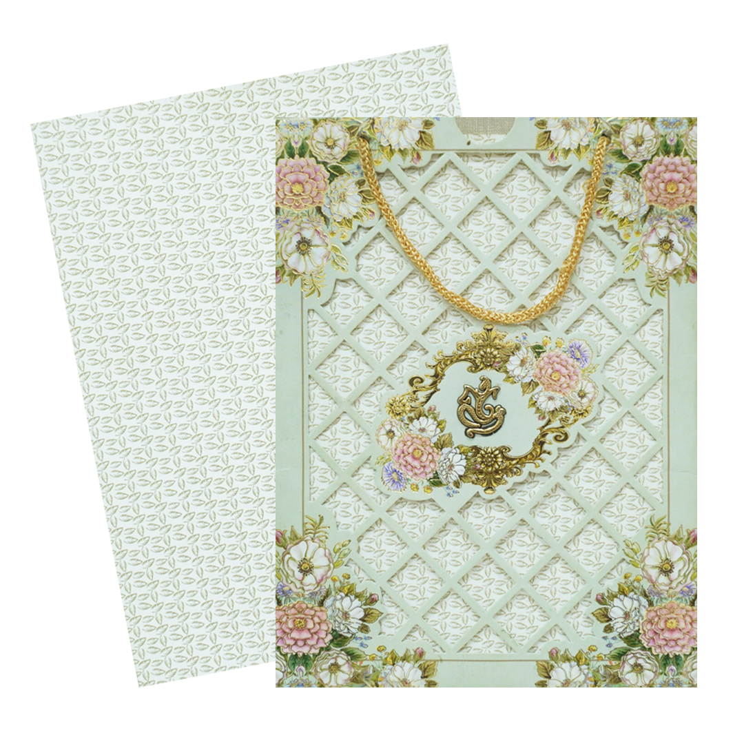 Pastel Green Floral Laser Cut 3-Fold Wedding Card-KNAV1801