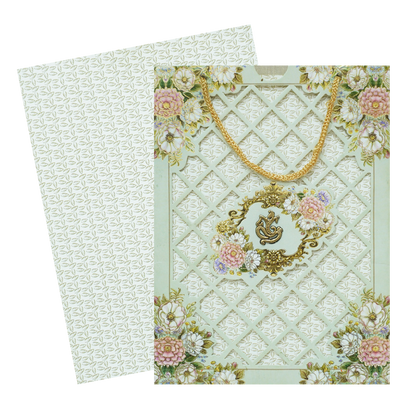 Pastel Green Floral Laser Cut 3-Fold Wedding Card-KNAV1801