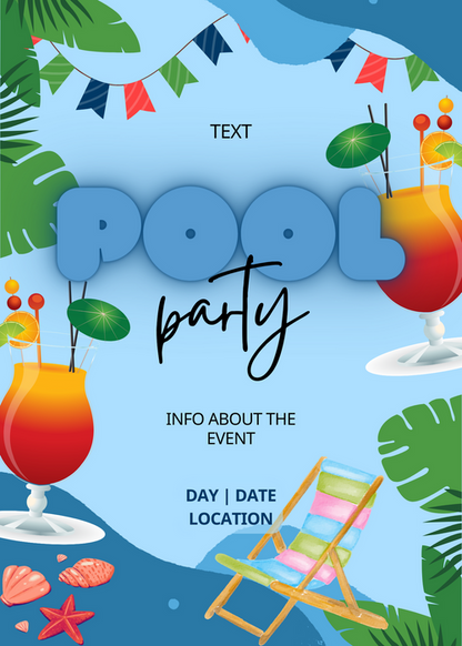 Blue Kids Mocktail Pool Party Invitation-AAPPI005