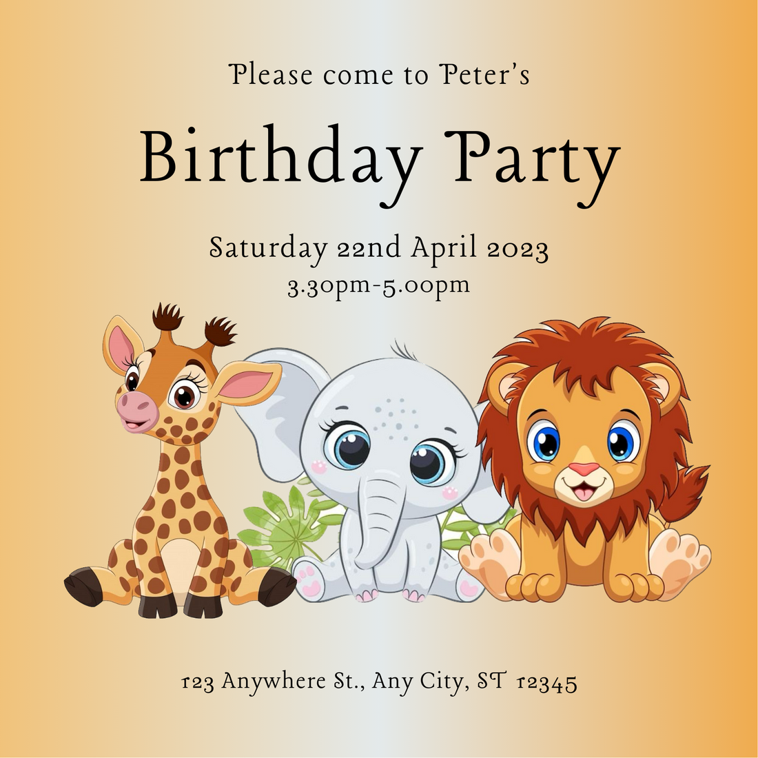 Orange Elephant Animals Invitation-AAANI001