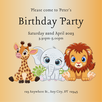 Orange Elephant Animals Invitation-AAANI001