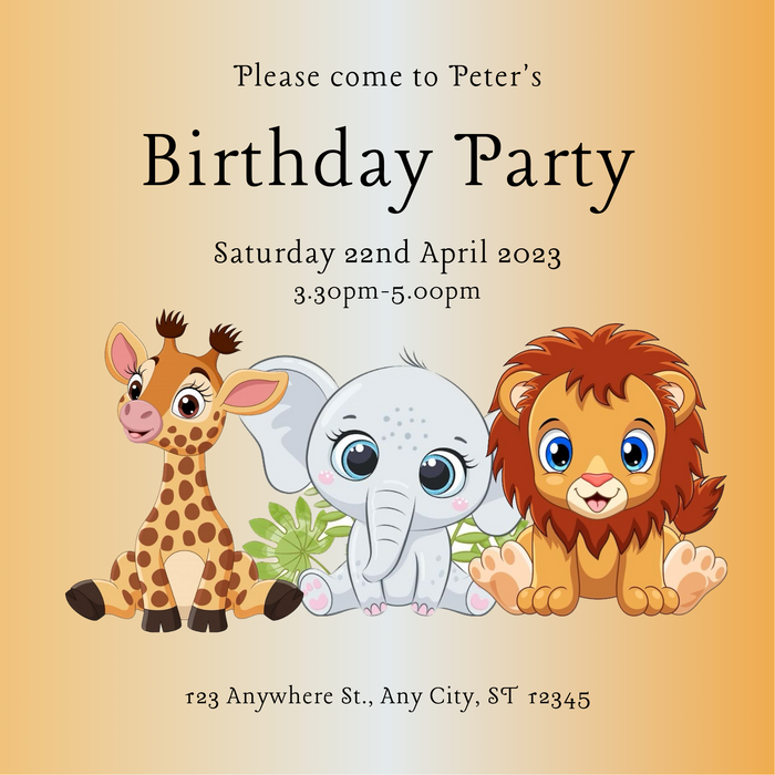 Orange Elephant Animals Invitation-AAANI001