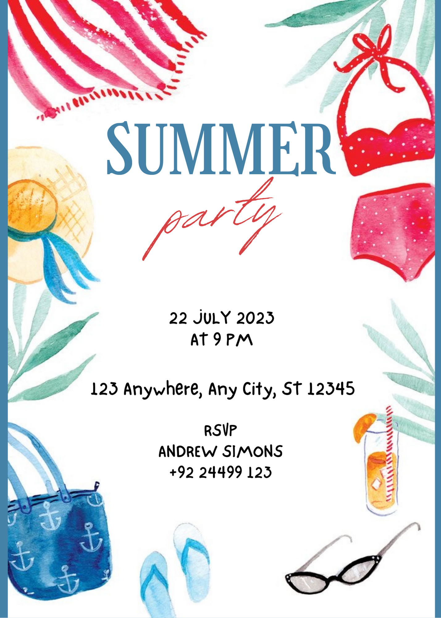 White Splashy Summer Beach Party Invitation-King of Cards