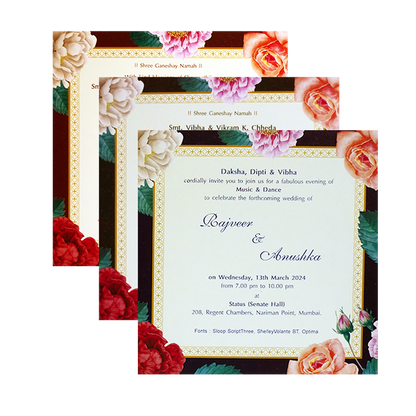 Pink Floral Tracing Wedding Invitation-King of Cards